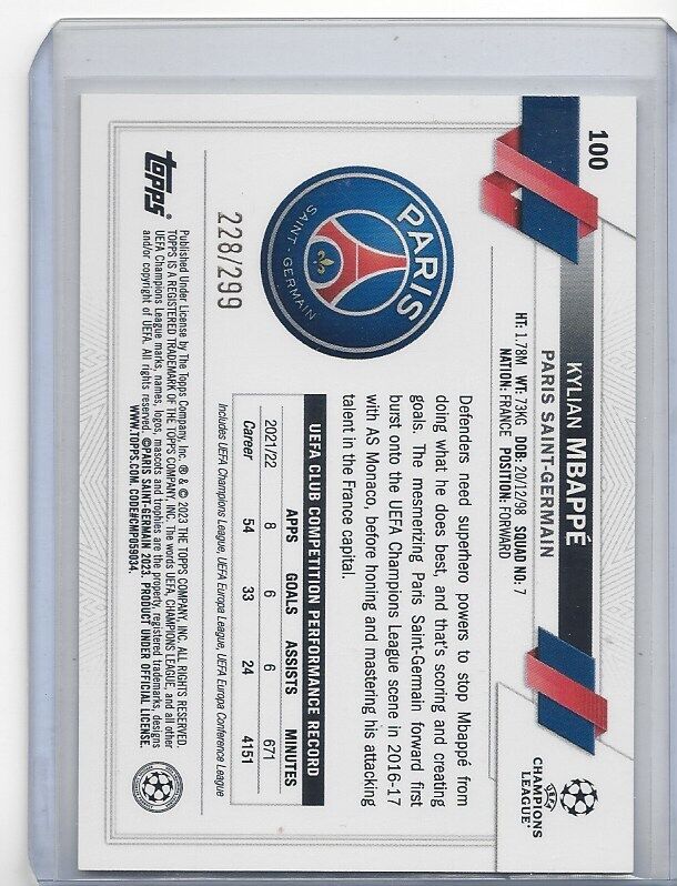 KYLIAN MBAPPE 2022-23 TOPPS CLUB COMPETITIONS YELLOW FOIL #D 228/299