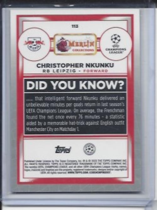 CHRISTOPHER NKUNKU 2022-23 TOPPS MERLIN CHROME ROSE GOLD SHIMMER REFRACTOR /299