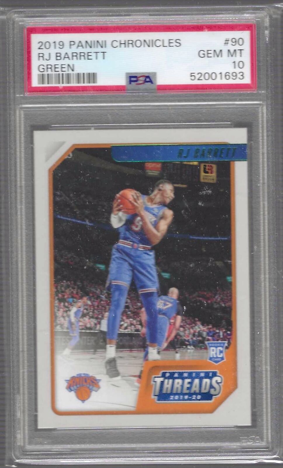 RJ BARRETT 2019 PANINI CHRONICLES THREADS GREEN RC PSA 10 GEM MINT