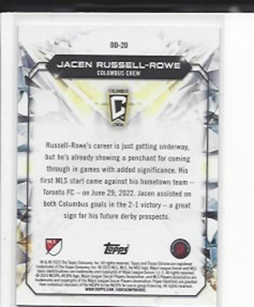 JACEN RUSSELL-ROWE 2023 TOPPS CHROME MLS DERBY DIAMONDS ORANGE REFRACTOR RC /25