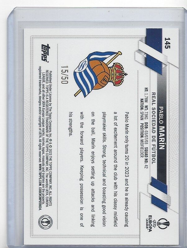 PABLO MARIN 2022-23 TOPPS CLUB COMPETITIONS GOLD FOIL ROOKIE RC #D 15/50