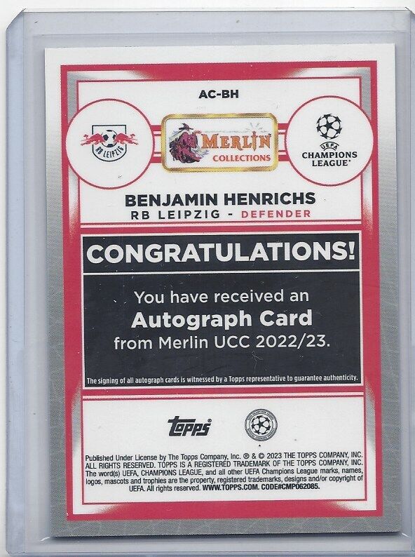 BENJAMIN HENRICHS 2022-23 TOPPS MERLIN CHROME REFRACTOR AUTO