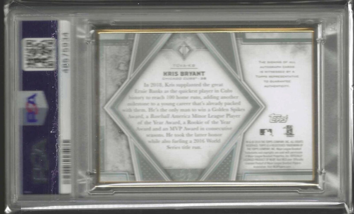 KRIS BRYANT 2019 TOPPS TRANSCENDENT FRAMED AUTO /25 PSA 9 MINT POP 1/1
