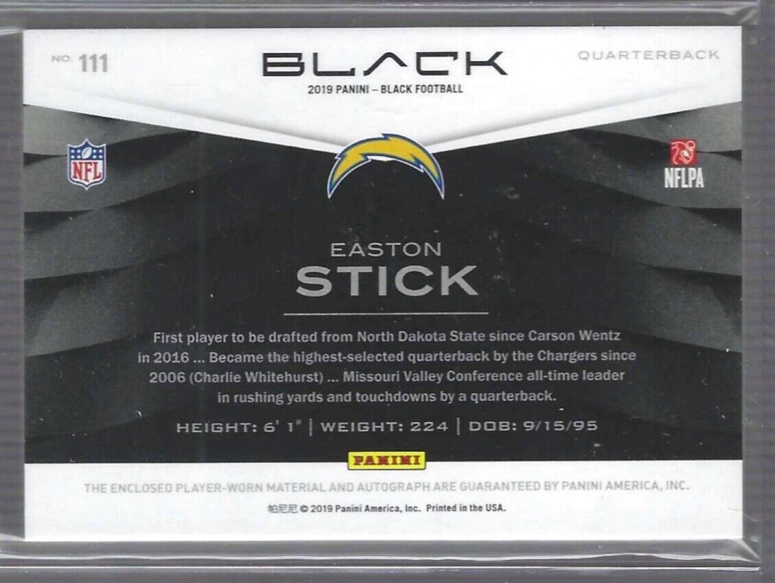 EASTON STICK 2019 PANINI BLACK RPA 4 COLOR ROOKIE PATCH AUTO RC #D 23/35