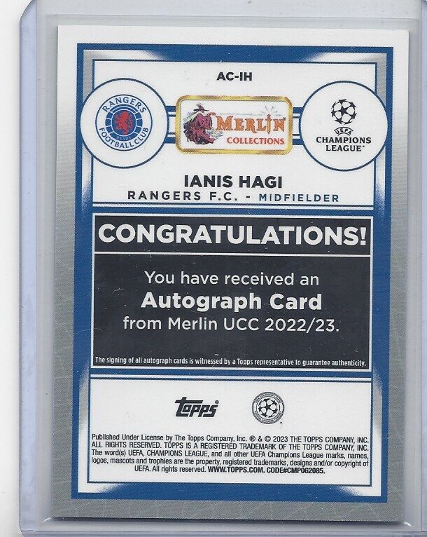 IANIS HAGI 2022-23 TOPPS MERLIN CHROME RANGERS REFRACTOR AUTO