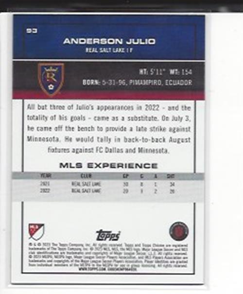 1/1 ANDERSON JULIO 2023 TOPPS CHROME MLS GOLD MINI DIAMOND REFRACTOR 29/50 JSY#!