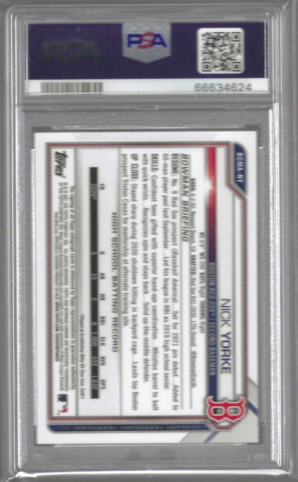 NICK YORKE 2021 BOWMAN CHROME MEGA REFRACTOR PROSPECT AUTO #BCMA-NY PSA 9 POP 7