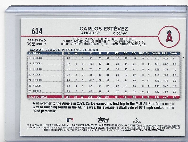 CARLOS ESTEVEZ 2024 TOPPS SERIES 2 TRUE PHOTO SSP SUPER RARE VARIATION #634