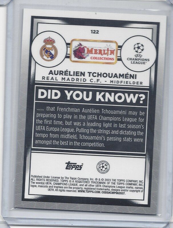 AURELIEN TCHOUAMENI 2022-23 TOPPS MERLIN CHROME ATOMIC ICE REFRACTOR #D 168/250