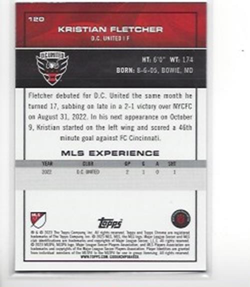 KRISTIAN FLETCHER 2023 TOPPS CHROME MLS BLUE MINI DIAMOND REFRACTOR RC #D 56/199