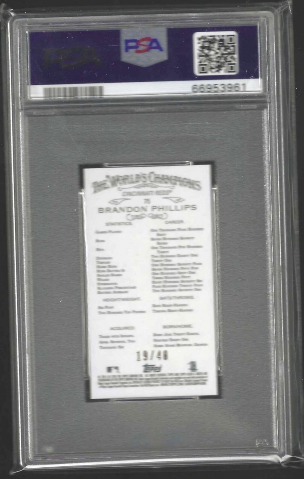BRANDON PHILLIPS 2015 TOPPS ALLEN AND GINTER RED MINI #D /49 PSA 10 GEM POP 1/1