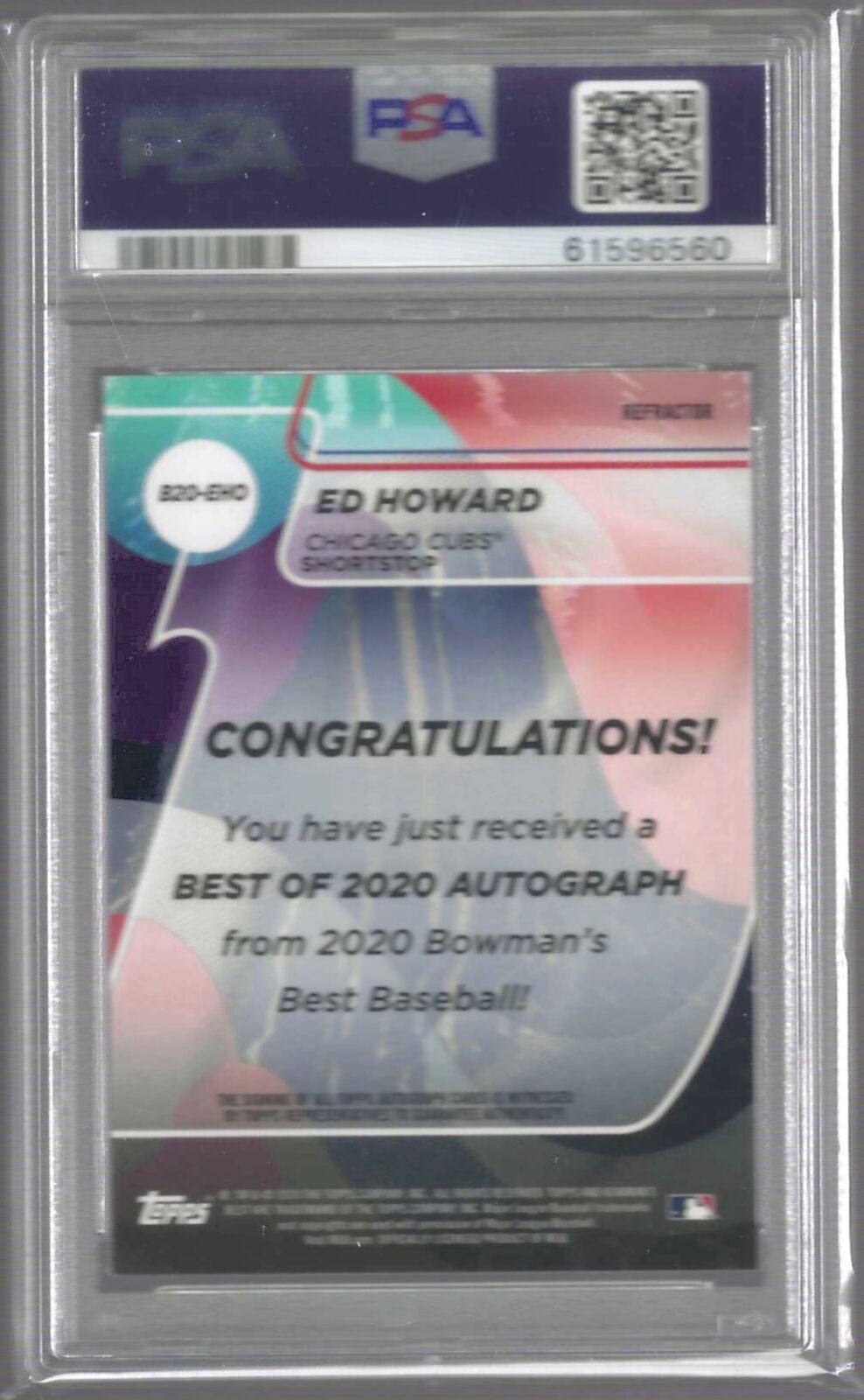 ED HOWARD 2020 BOWMANS BEST OF 2020 PROSPECT REFRACTOR ON CARD AUTO PSA 9 POP 13