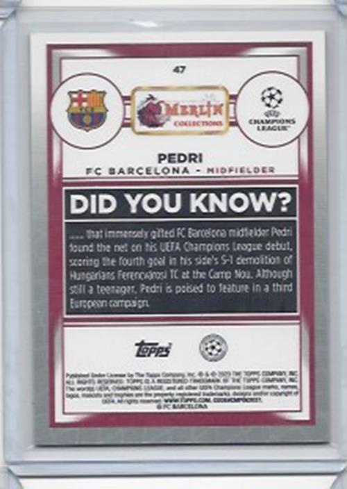 PEDRI 2022-23 TOPPS MERLIN CHROME PINK MOJO REFRACTOR #D 114/275