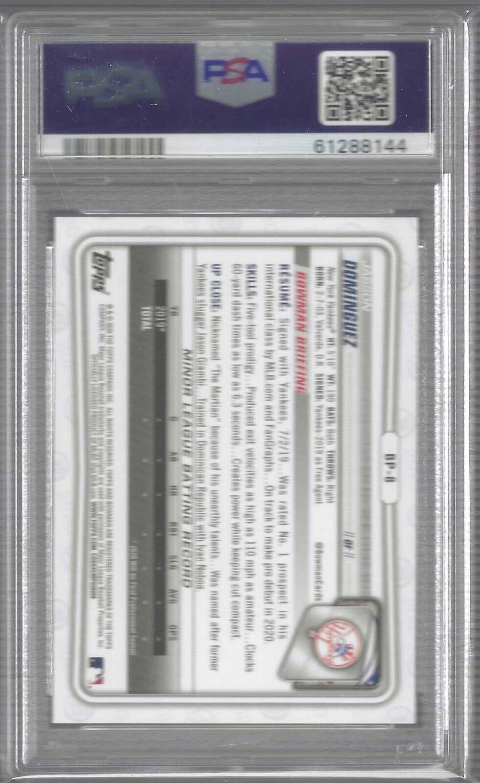 JASSON DOMINGUEZ 2020 BOWMAN PAPER CAMO 1ST PROSPECT #BP-8 PSA 9 MINT