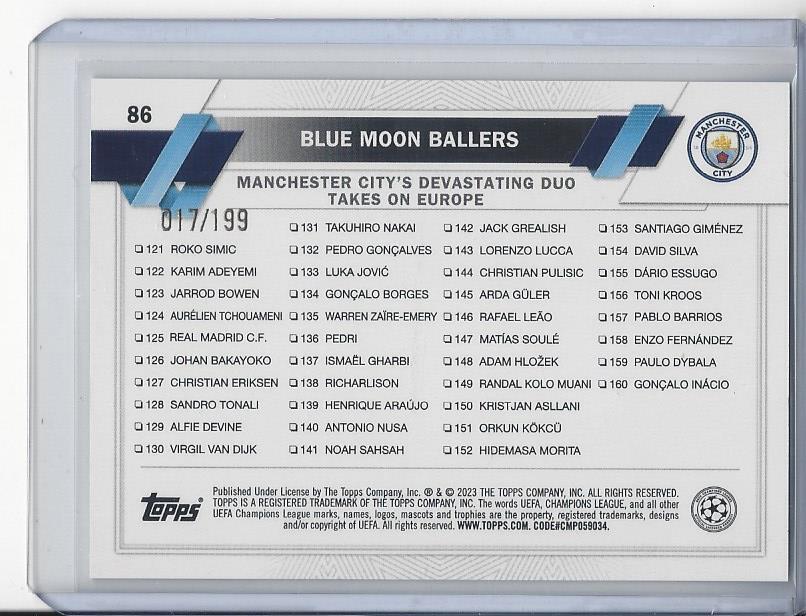 1/1 HAALAND DE BRUYNE 2022-23 TOPPS BLUE MOON BALLERS NEON GREEN #D 17/199 JSY #