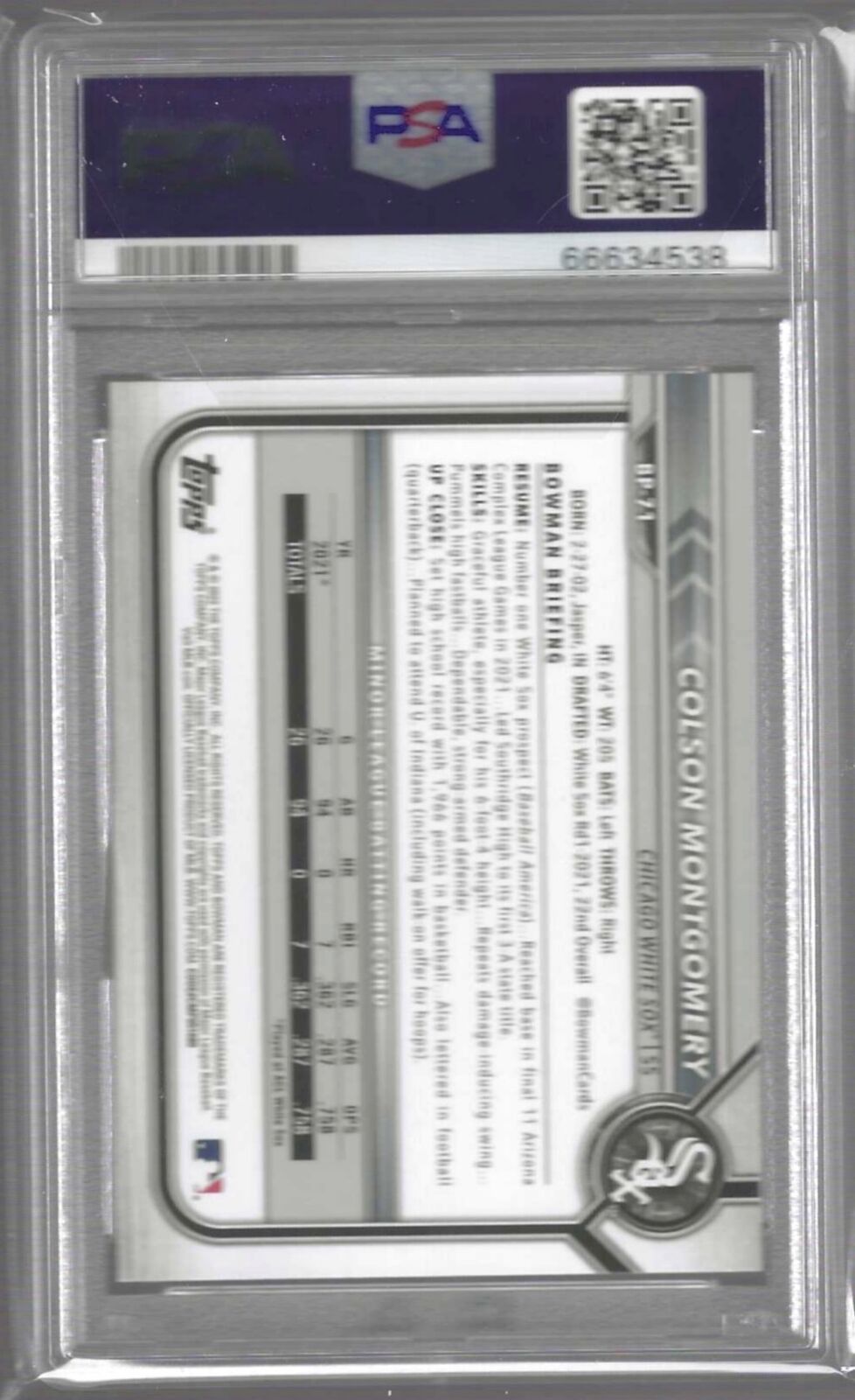 COLSON MONTGOMERY 2022 BOWMAN PAPER 1ST PROSPECT #BP-71 PSA 10 GEM MINT POP 17