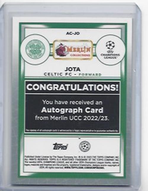 JOTA 2022-23 TOPPS MERLIN CHROME REFRACTOR CELTIC AUTO