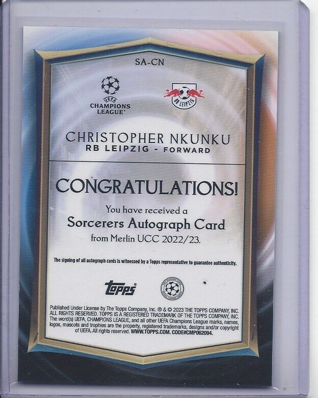 CHRISTOPHER NKUNKU 2022-23 TOPPS MERLIN SORCERERS GOLD REFRACTOR AUTO #D 1/50
