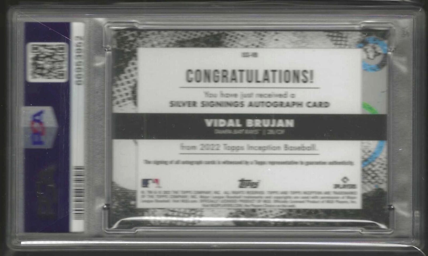 VIDAL BRUJAN 2022 TOPPS INCEPTION SILVER SIGNINGS AUTO RC /99 PSA 9 MINT POP 2