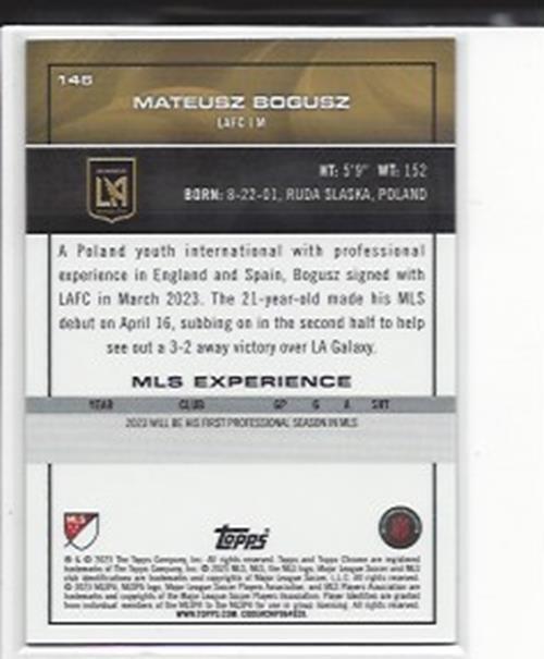 MATEUSZ BOGUSZ 2023 TOPPS CHROME MLS AQUA LAVA ROOKIE REFRACTOR RC #D 23/125