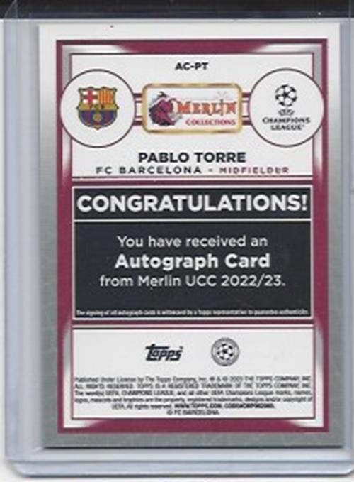 PABLO TORRE 2022-23 TOPPS MERLIN CHROME WAVE REFRACTOR AUTO RC #D 63/150