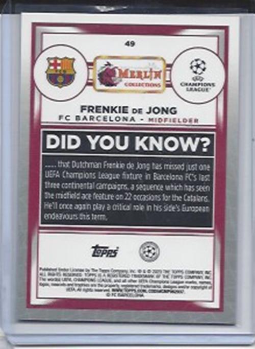 FRENKIE DE JONG 2022-23 TOPPS MERLIN CHROME PINK MOJO REFRACTOR #D 109/275