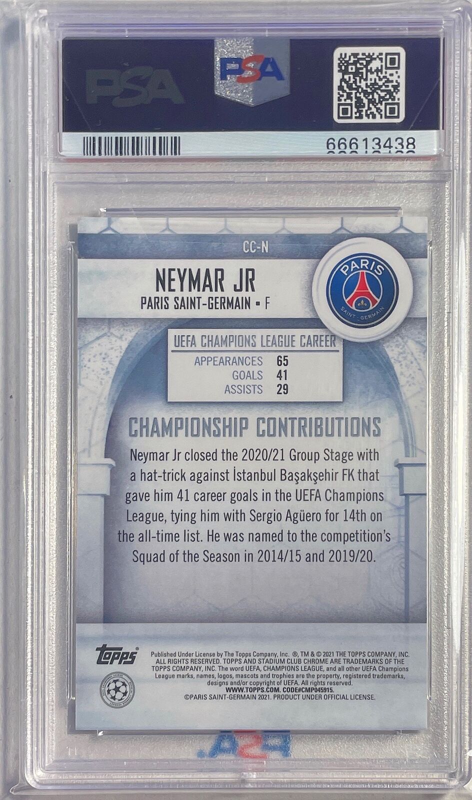 NEYMAR JR. 2020-21 STADIUM CLUB CHROME CHAMPIONSHIP CONTRIBUTIONS PSA 10 POP 2