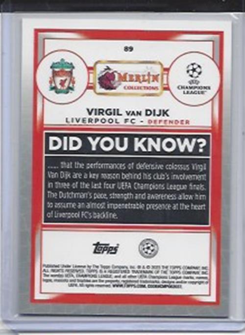 VIRGIL VAN DIJK 2022-23 TOPPS MERLIN CHROME ATOMIC ICE REFRACTOR #D 112/250
