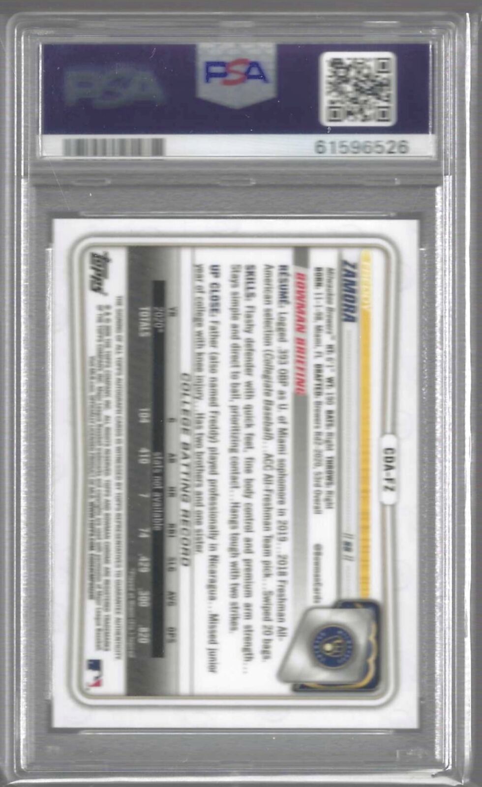 FREDDY ZAMORA 2020 BOWMAN DRAFT CHROME 1ST GREEN REFRACTOR AUTO /99 PSA 9