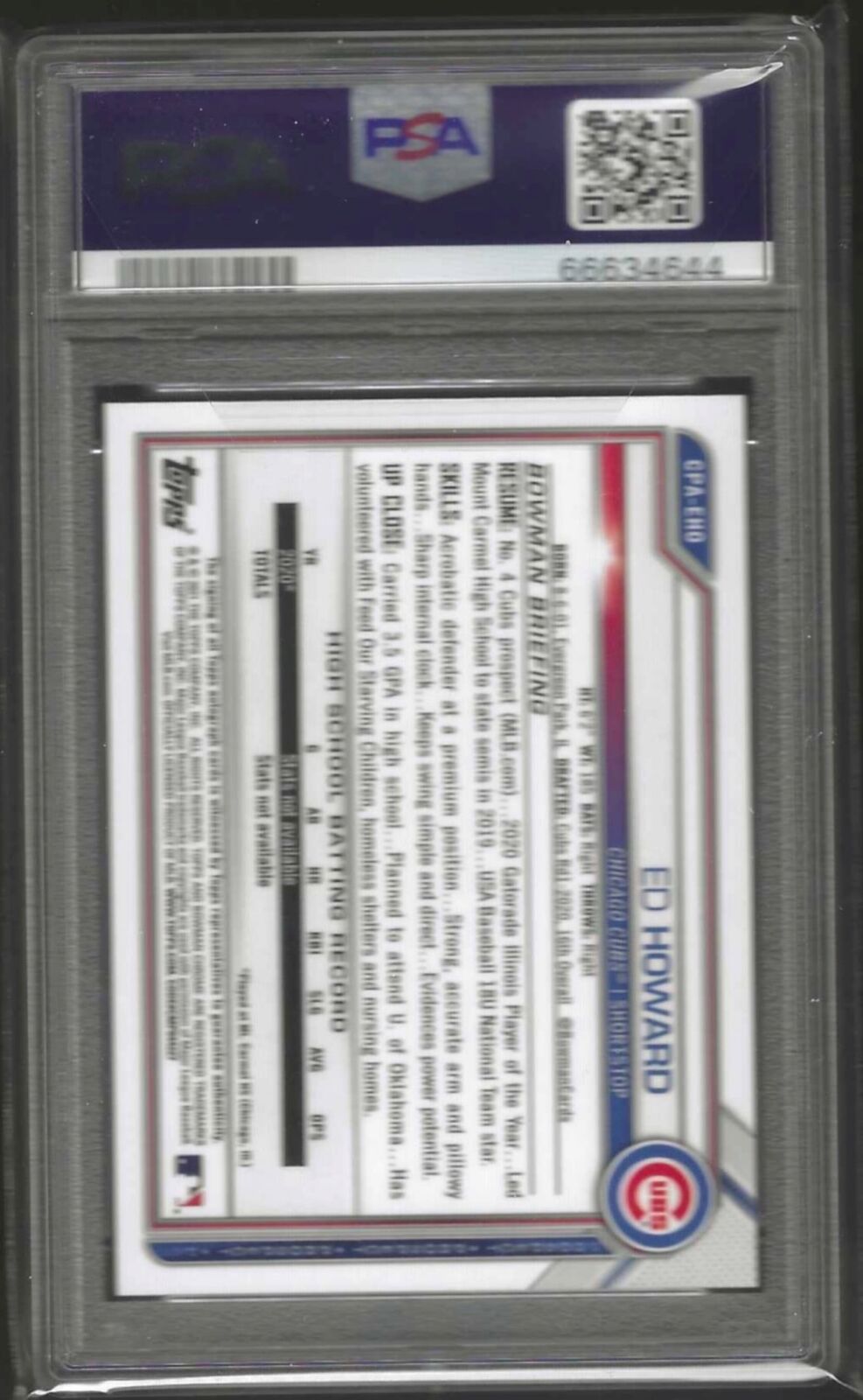 ED HOWARD 2021 BOWMAN CHROME PROSPECT AUTO #CPA-EHO PSA 9 MINT POP 3