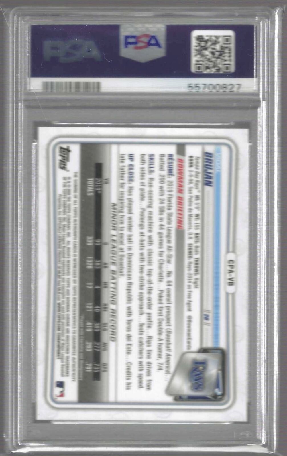 VIDAL BRUJAN 2020 BOWMAN SPECKLE REFRACTOR 1ST PROSPECT AUTO /299 PSA 9 MINT