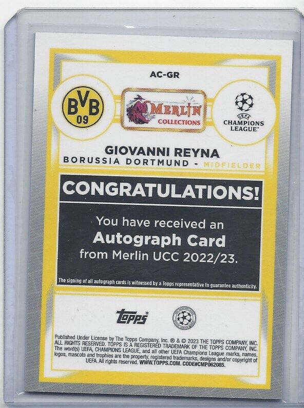 GIOVANNI REYNA 2022-23 TOPPS MERLIN CHROME BLUE REFRACTOR AUTO #D 26/75