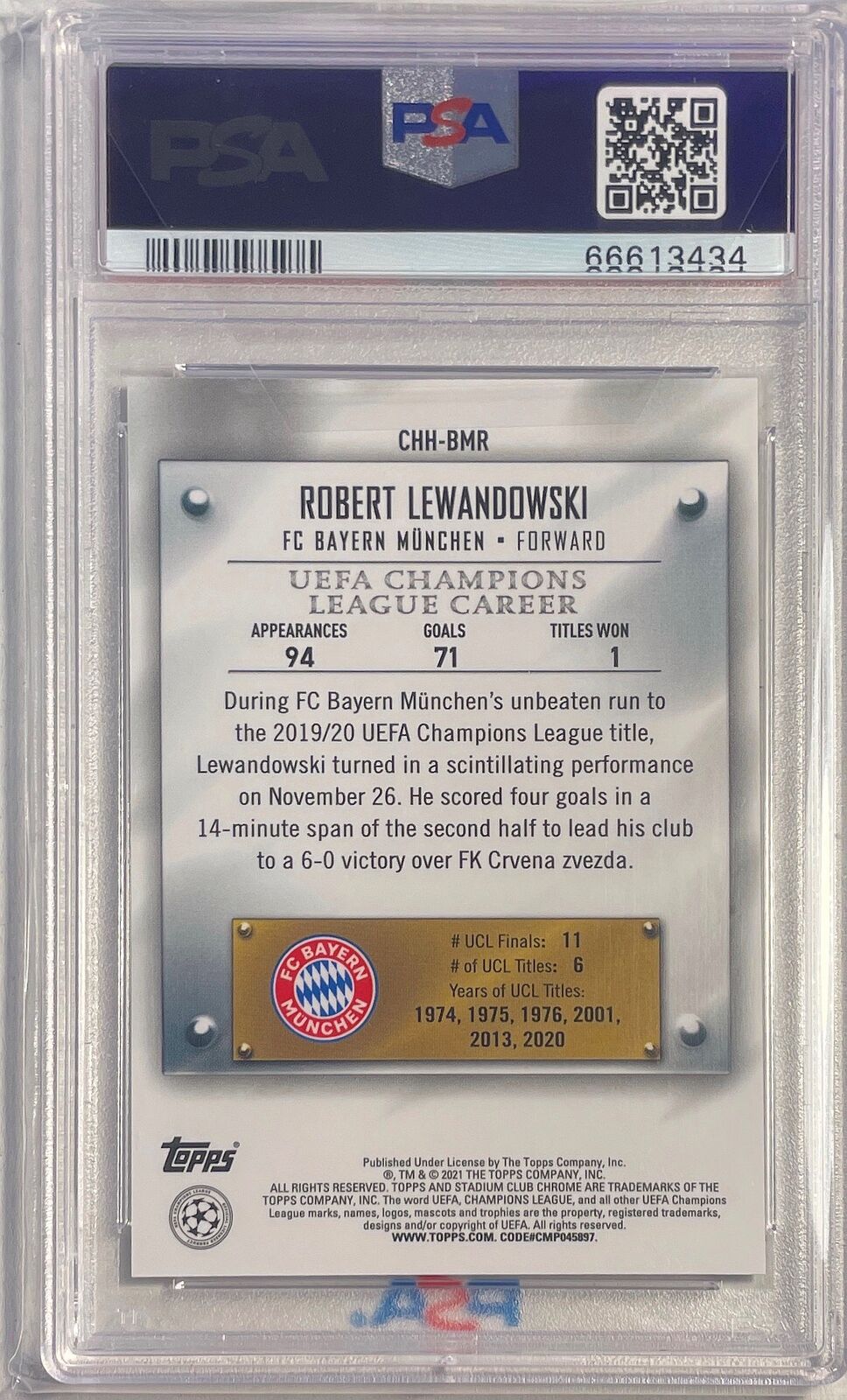 ROBERT LEWANDOWSKI 2020-21 STADIUM CLUB CHROME CUP HOLDERS HONOUR PSA 10 POP 2