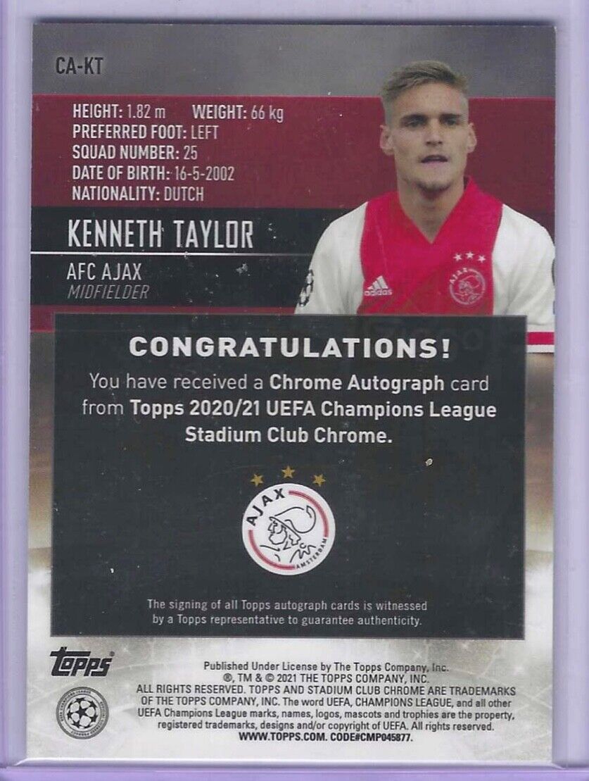 KENNETH TAYLOR 2020-21 TOPPS STADIUM CLUB CHROME SILVER REFRACTOR AUTO RC #CA-KT
