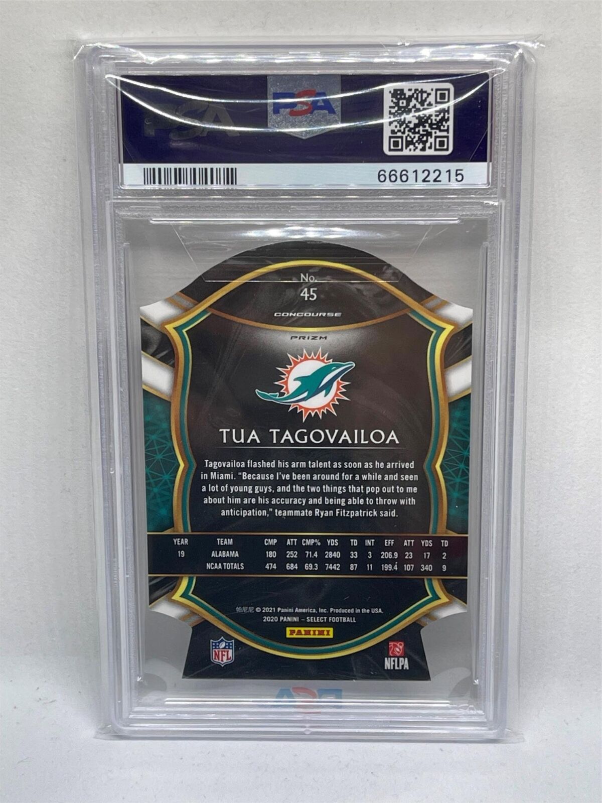 TUA TAGOVAILOA 2020 SELECT CONCOURSE PURPLE PRIZM DIE CUT RC # 45 PSA 9 MINT