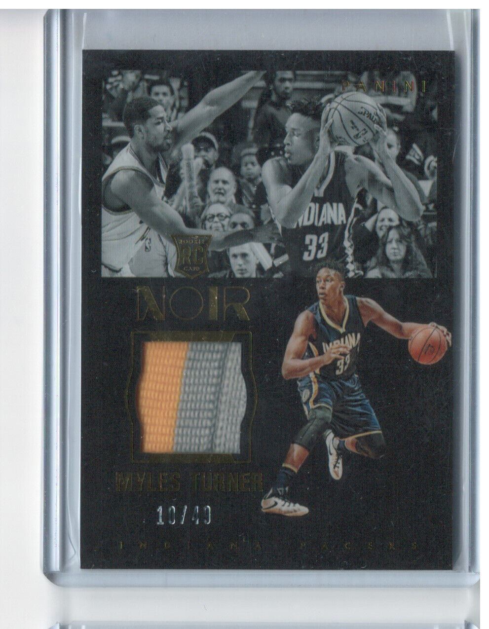 MYLES TURNER 2015-16 PANINI NOIR GOLD 2 COLOR ROOKIE PATCH RC #D 10/49