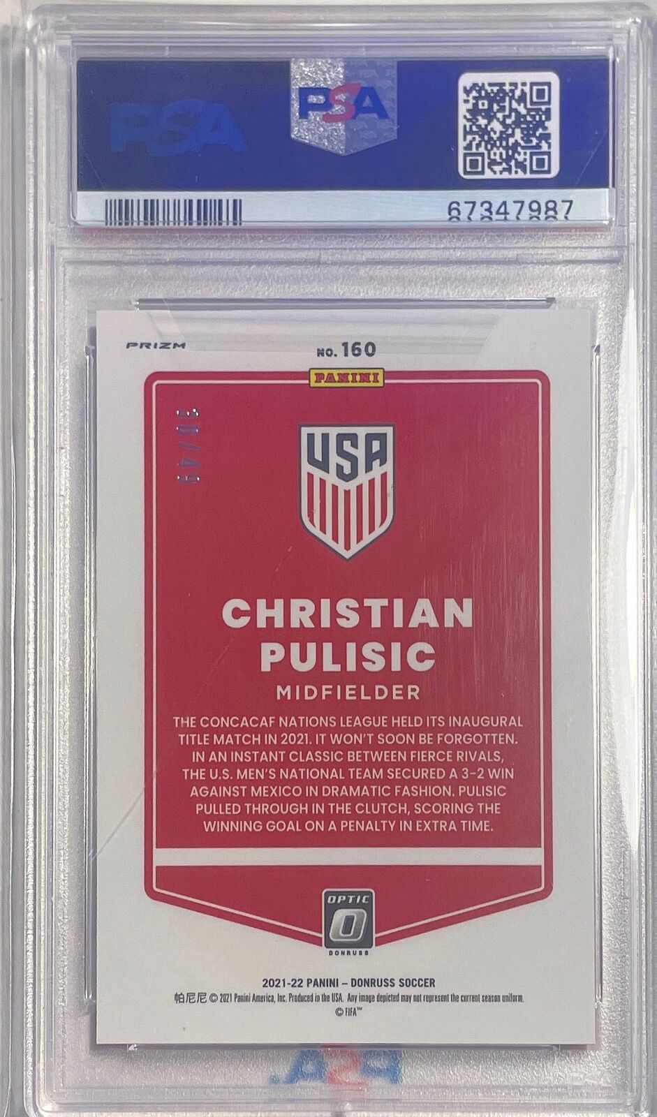 CHRISTIAN PULISIC 2021 DONRUSS OPTIC ROAD QATAR ORANGE VELOCITY /49 PSA 10 POP 4