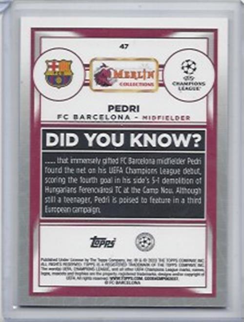 PEDRI 2022-23 TOPPS MERLIN CHROME ATOMIC ICE REFRACTOR #D 127/250