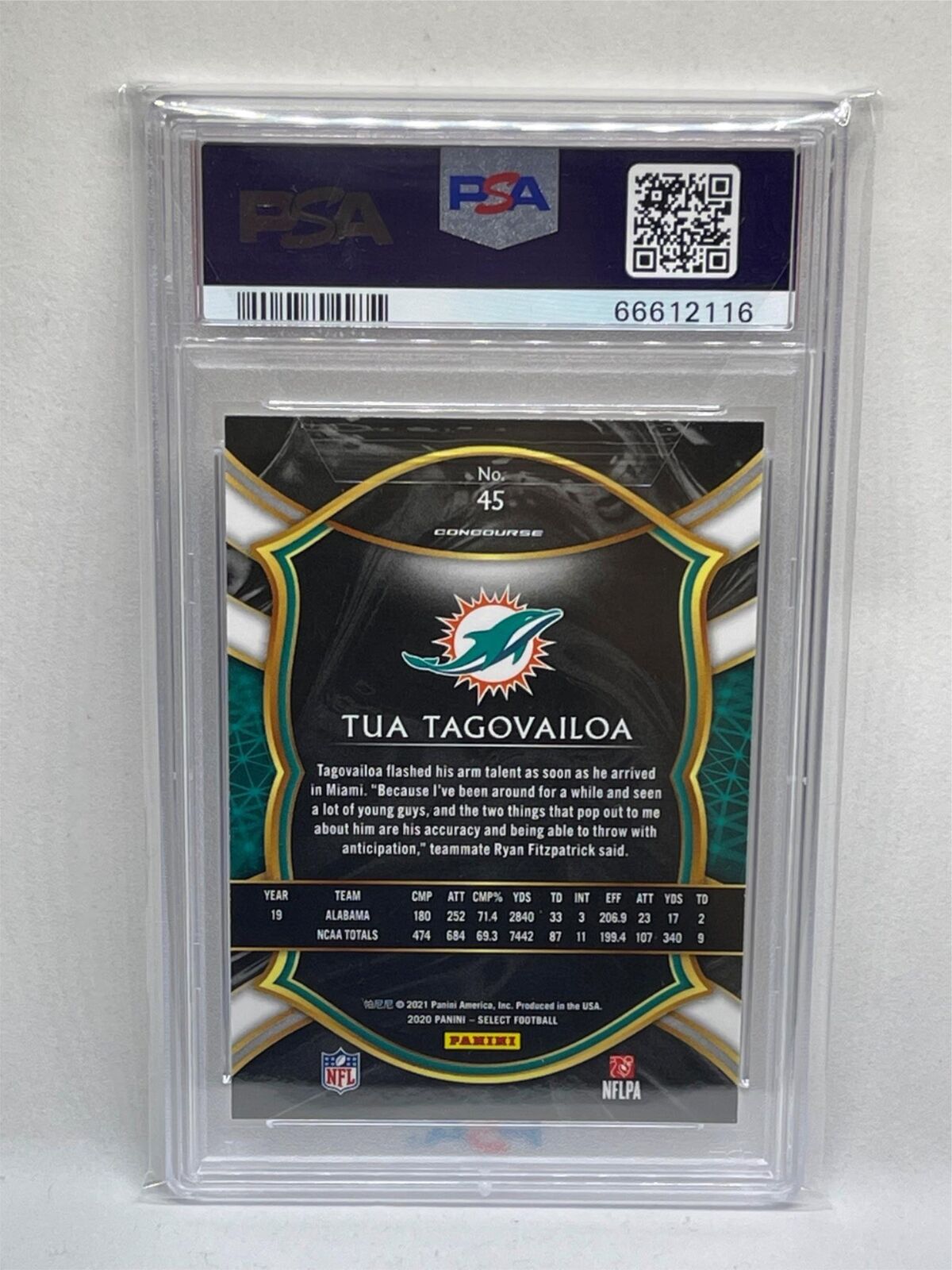 TUA TAGOVAILOA 2020 PANINI SELECT CONCOURSE ROOKIE RC #45 PSA 10 GEM MINT