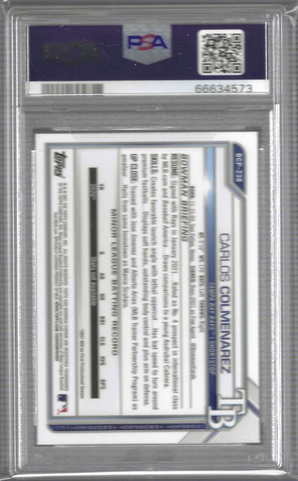 CARLOS COLMENAREZ 2021 BOWMAN CHROME 1ST PROSPECT #BCP-238 PSA 10 GEM MINT