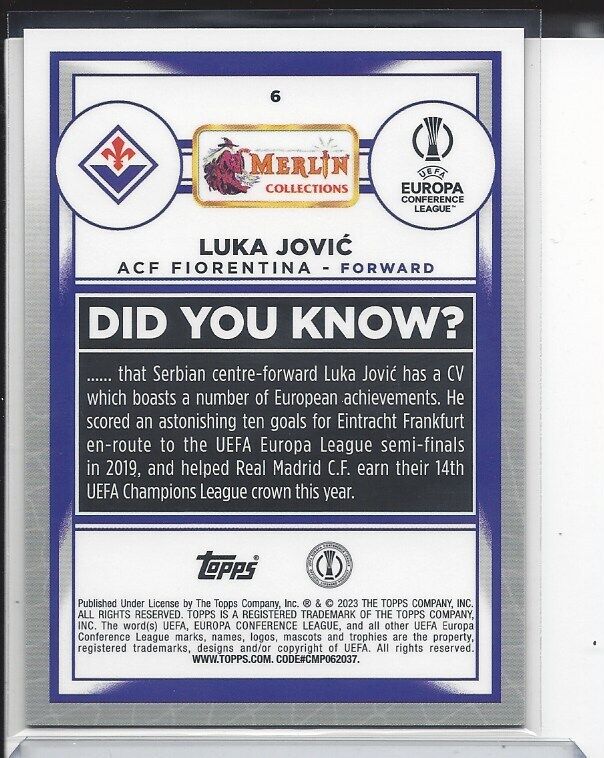 LUKA JOVIC 2022-23 TOPPS MERLIN CHROME GOLD ATOMIC ICE REFRACTOR #D 16/50