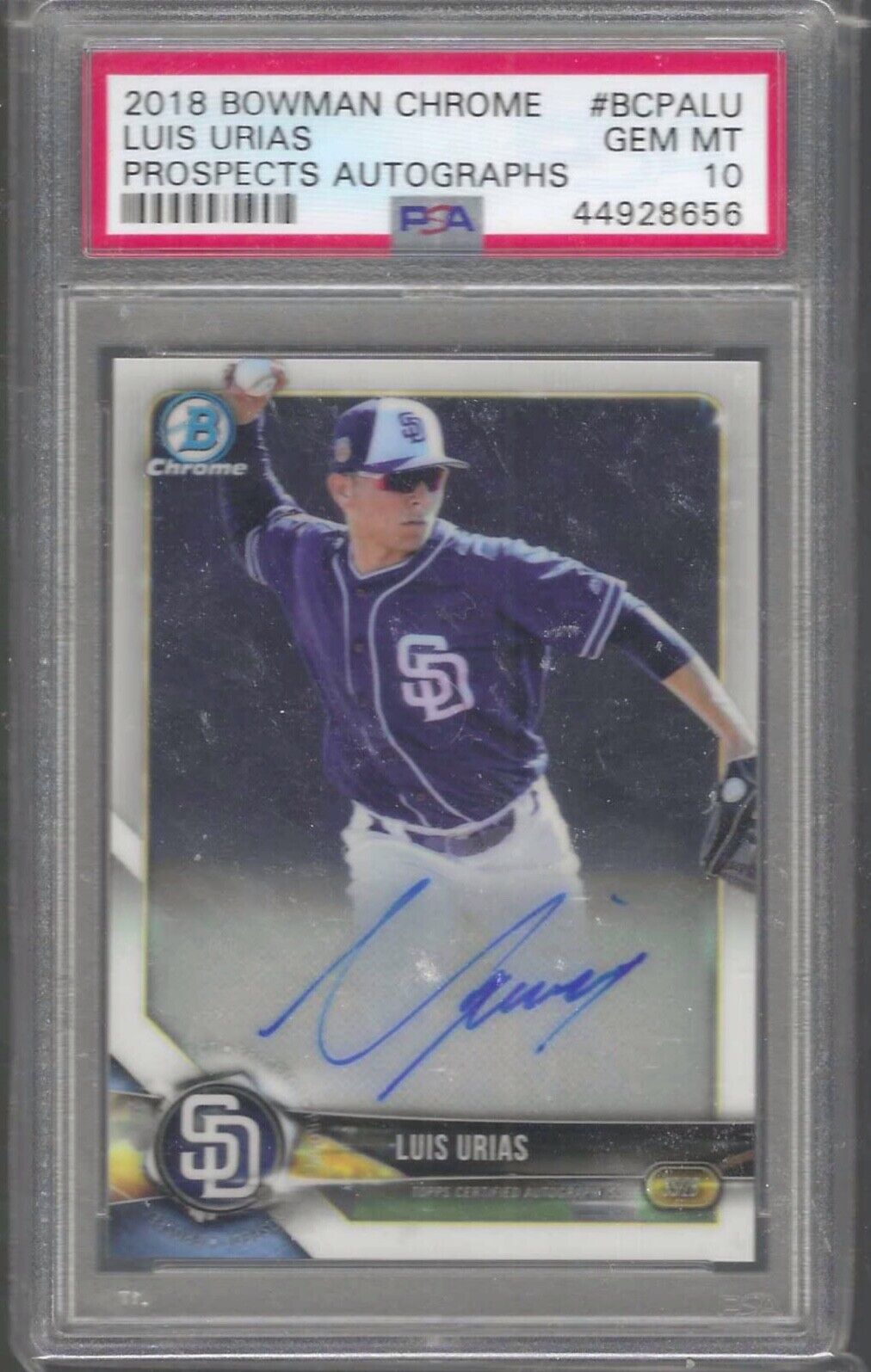 LUIS URIAS 2018 BOWMAN CHROME PROSPECT AUTO PSA 10 GEM MINT