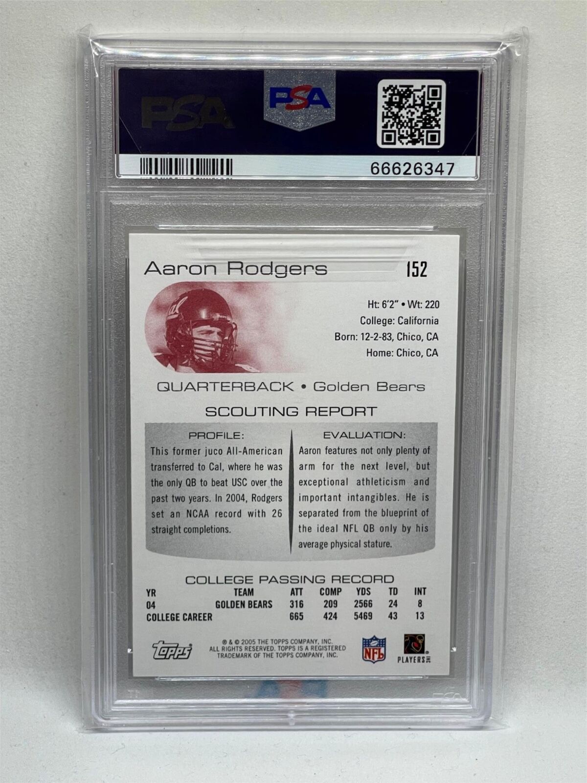 AARON RODGERS 2005 TOPPS DRAFT PICKS ROOKIE RC #152 PSA 10 GEM MINT