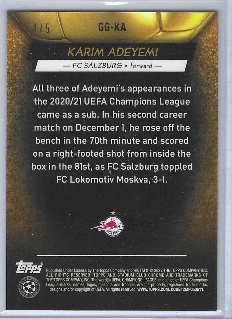 KARIM ADEYEMI 2021-22 TOPPS STADIUM CLUB GLIMPSES OF GOLD RED REFRACTOR #D 4/5