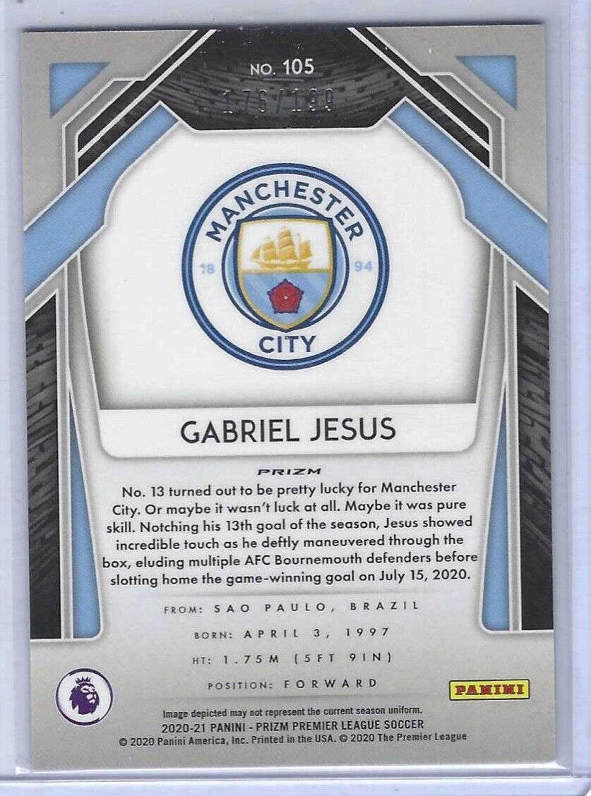 GABRIEL JESUS 2020-21 PANINI PRIZM EPL BLUE PRIZM #D 176/199