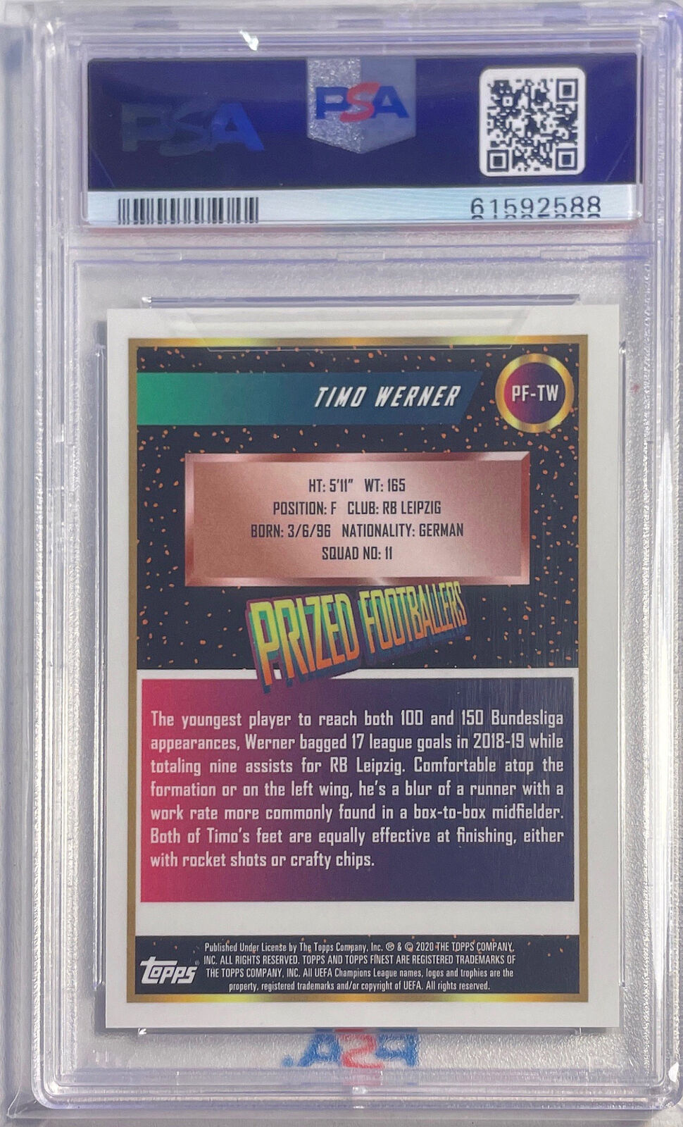 TIMO WERNER 2019-20 TOPPS FINEST UCL PRIZED FOOTBALLERS REFRACTOR PSA 10 POP 38