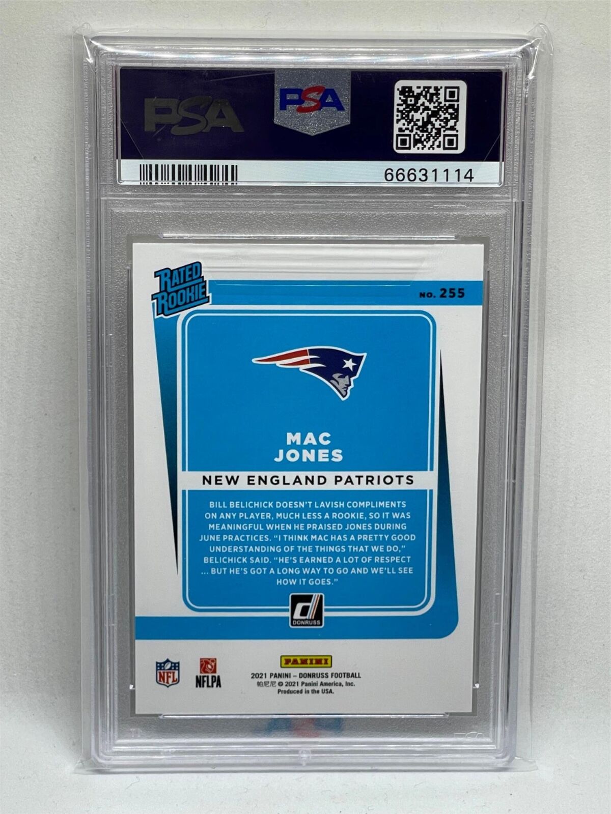 MAC JONES 2021 PANINI DONRUSS RATED ROOKIE RC #255 PSA 10 GEM MINT