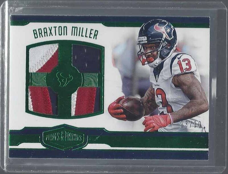 BRAXTON MILLER 2016 PLATES & PATCHES GREEN QUAD TEXANS ROOKIE PATCH RC #D 3/10