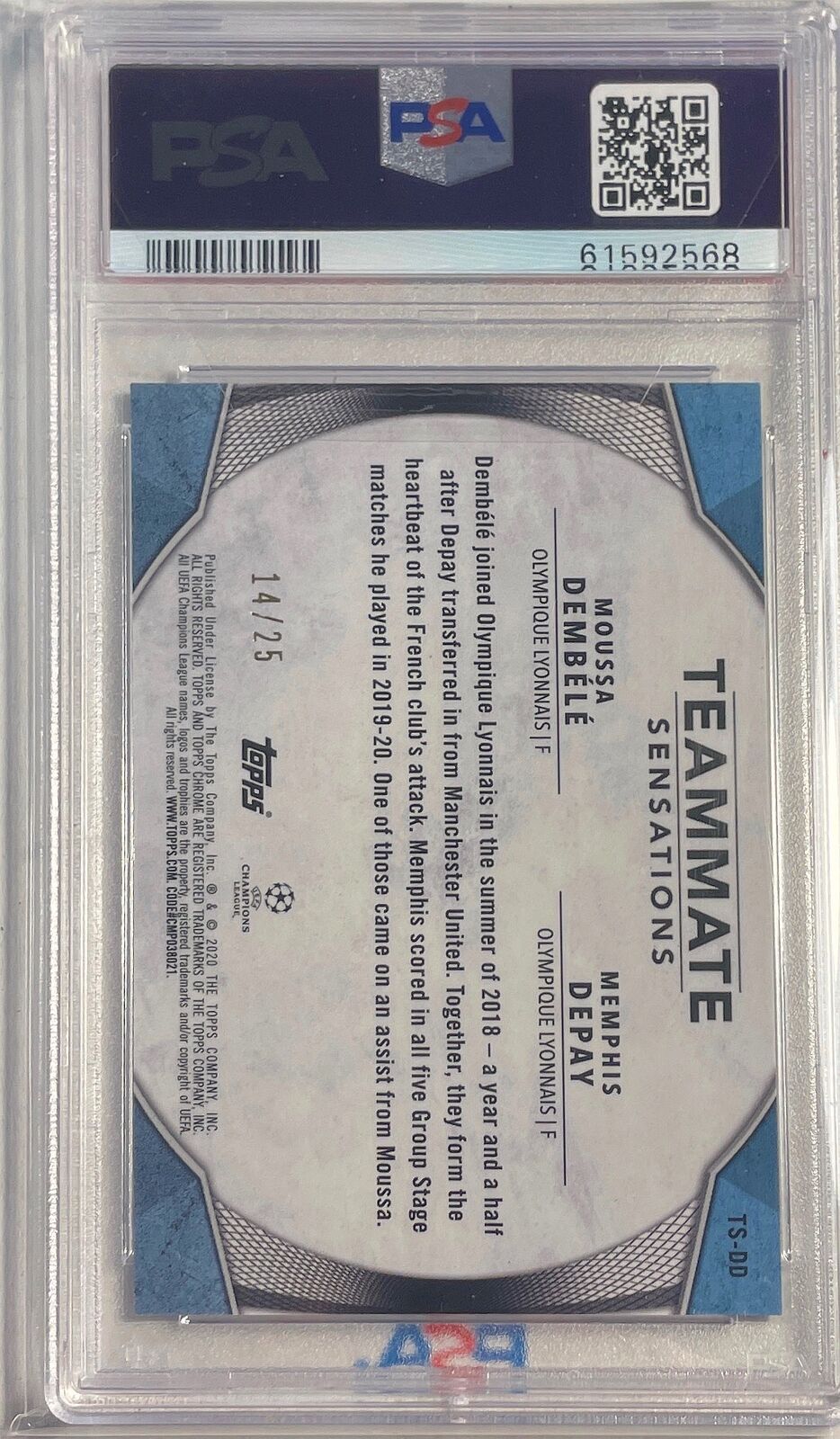 MOUSSA DEMBELE DEPAY 2019-20 TOPPS CHROME ORANGE REFRACTOR /25 PSA 10 POP 1/1