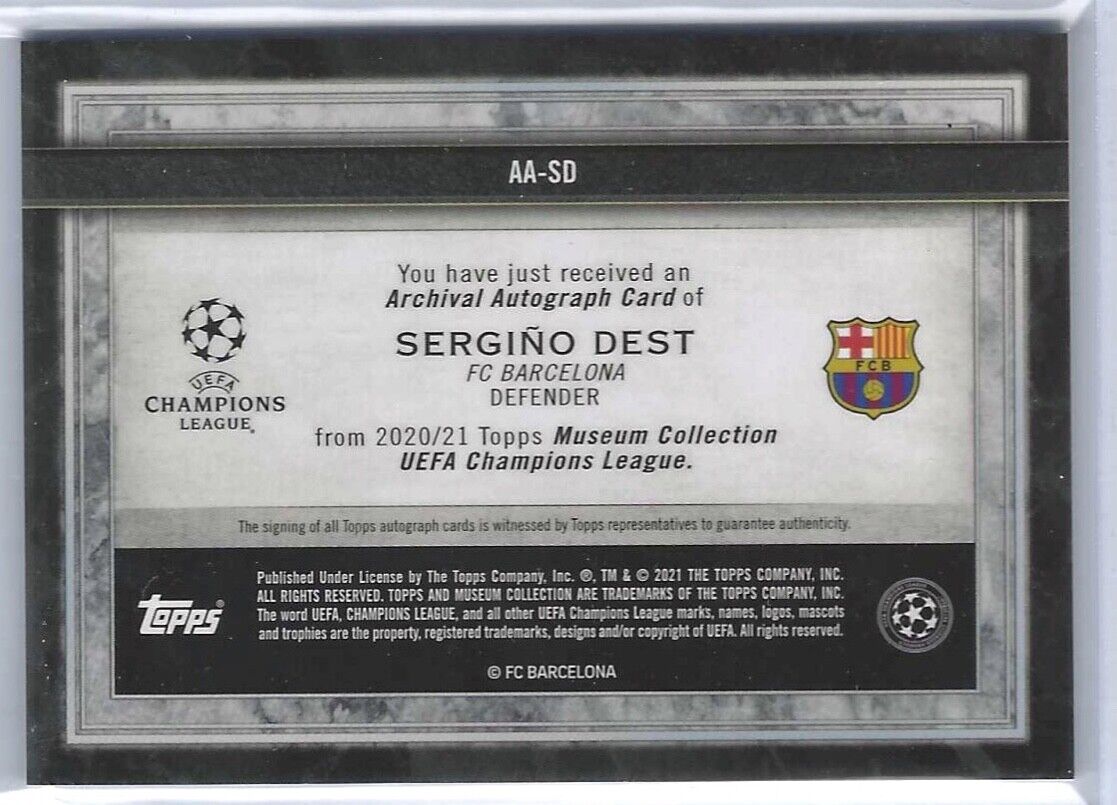 SERGINO DEST 2020-21 TOPPS MUSEUM COLLECTION UEFA ARCHIVAL AUTO #D 042/150